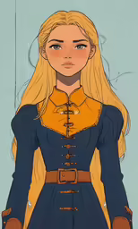 a blonde woman with long blond hair and an unusual looking outfit