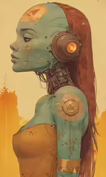 an illustration of a woman with ear phones and an astronaut helmet on
