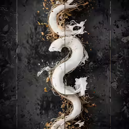 a painting of a white and black dragon