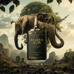 an elephant holding a can of kladex with its trunk