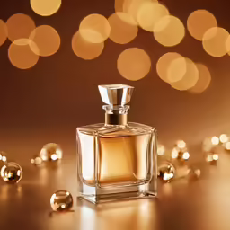 the perfume has gold and sparkles around it