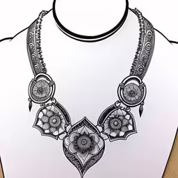 a black and white drawing of a necklace,a white and black ink drawing of a necklace