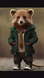 the toy is brown and has a fur collar