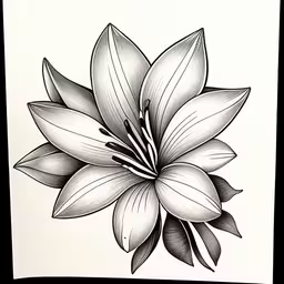 drawing flowers with black pen and ink,a drawing of a lily in black and white