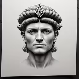 a drawing of a man with large horns