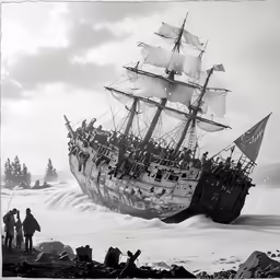 a very old pirate ship in the water