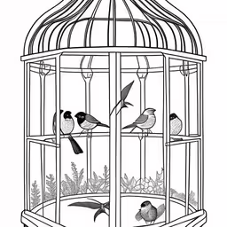 a drawing of birds inside of a birdcage,the birds in the cage are singing their song
