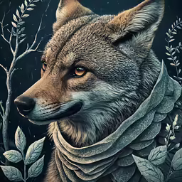 a drawing of a wolf on a blue background