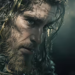 a man with a lot of hair and eye lashes looking towards the camera