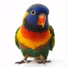 a multi colored bird on a white background