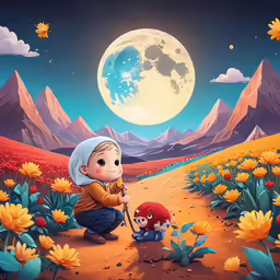 there is a child walking away from the flowers