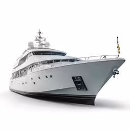 a white ship is floating on a body of water