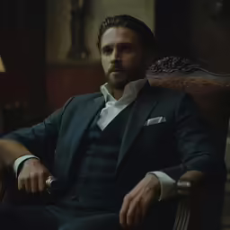man sitting on chair looking intently into distance