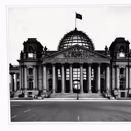 a black and white photo of a large building