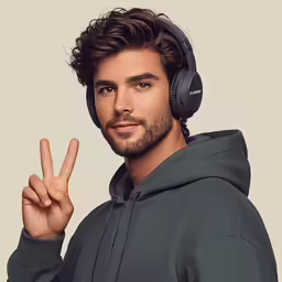 a man with headphones on poses for a portrait