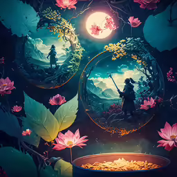 a digital painting shows the reflection of a person sitting on a hill