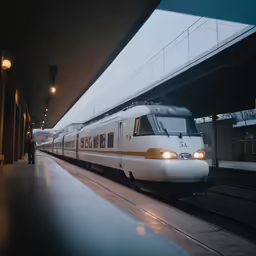 a train is stopped near the terminal at night