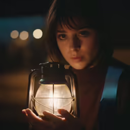 a woman is holding a light in her hands