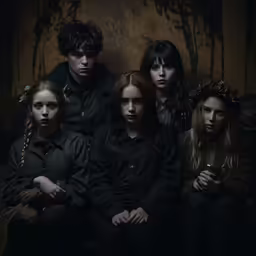 four girls sitting in the dark with one looking down