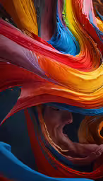colorful flowing strips of colored ink spread over the floor,abstract art of colorful swirls and wavy streamers