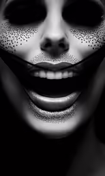 a woman with black and white makeup in an artistic pose