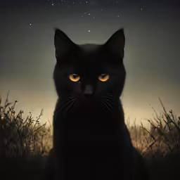 a black cat in the dark is staring straight ahead