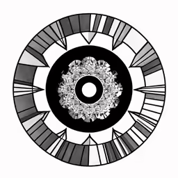 a white circular object with black and white design