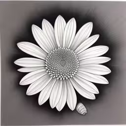 an art work depicting a large white flower with petals,a white sunflower with a black background