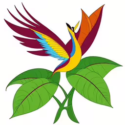 a parrot that is flying around a leaf