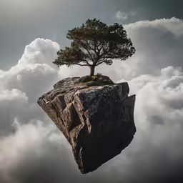 a lone tree on the edge of a cliff overlooking another tree