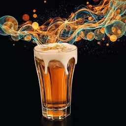 a tall beer sitting on top of a table