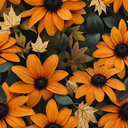 a group of large orange flowers surrounded by leaves