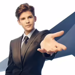 man in business suit doing a hand gesture