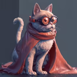 a very cute cat in a cape and some glasses