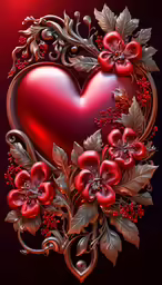 a heart is surrounded by flowers, leaves and vines