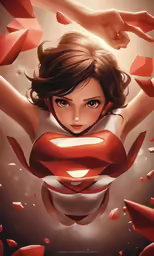 a woman with a superman costume floating on top of her