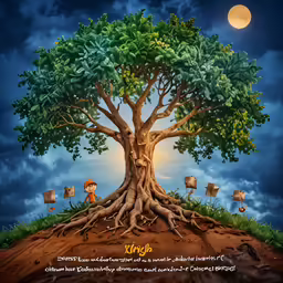 the poster depicts a tree with small creatures growing out of it