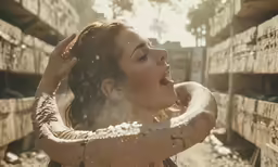 a woman that is rubbing her hair in the dirt