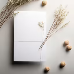 an open note pad and some flowers next to it