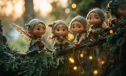 a group of little girls sitting on a tree branch