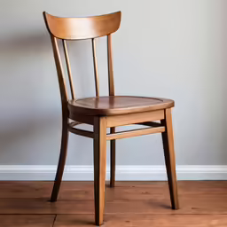 wooden chair against gray wall near wood flooring