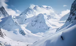 snow - covered mountains on top of the ground below
