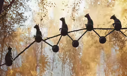 small birds perched on branches that look like spheres