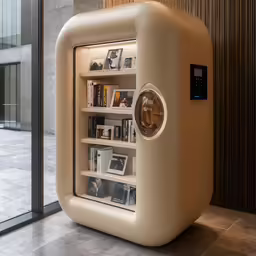 there is a tan locker with books inside