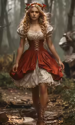 an attractive young woman wearing a red and white dress