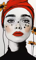 a painting of a woman with orange and white face paint