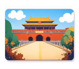 a yellow and orange palace in a park