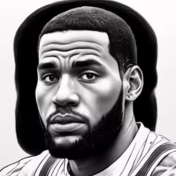 this is a black and white drawing of a person in a basketball uniform