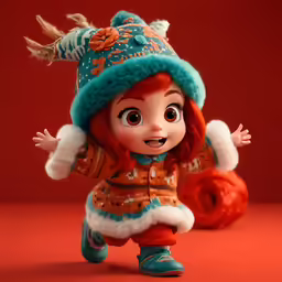a red headed little girl in a costume