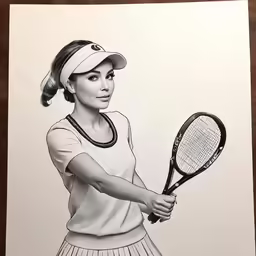 drawing of a woman with a tennis racket